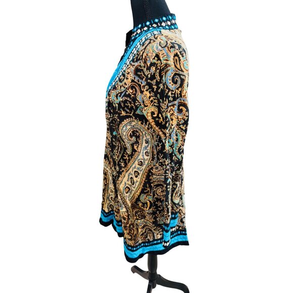 Soft Surroundings Paisley Tunic Dress L Black Blue 100% Cotton Boho Santa Fe - Picture 5 of 10